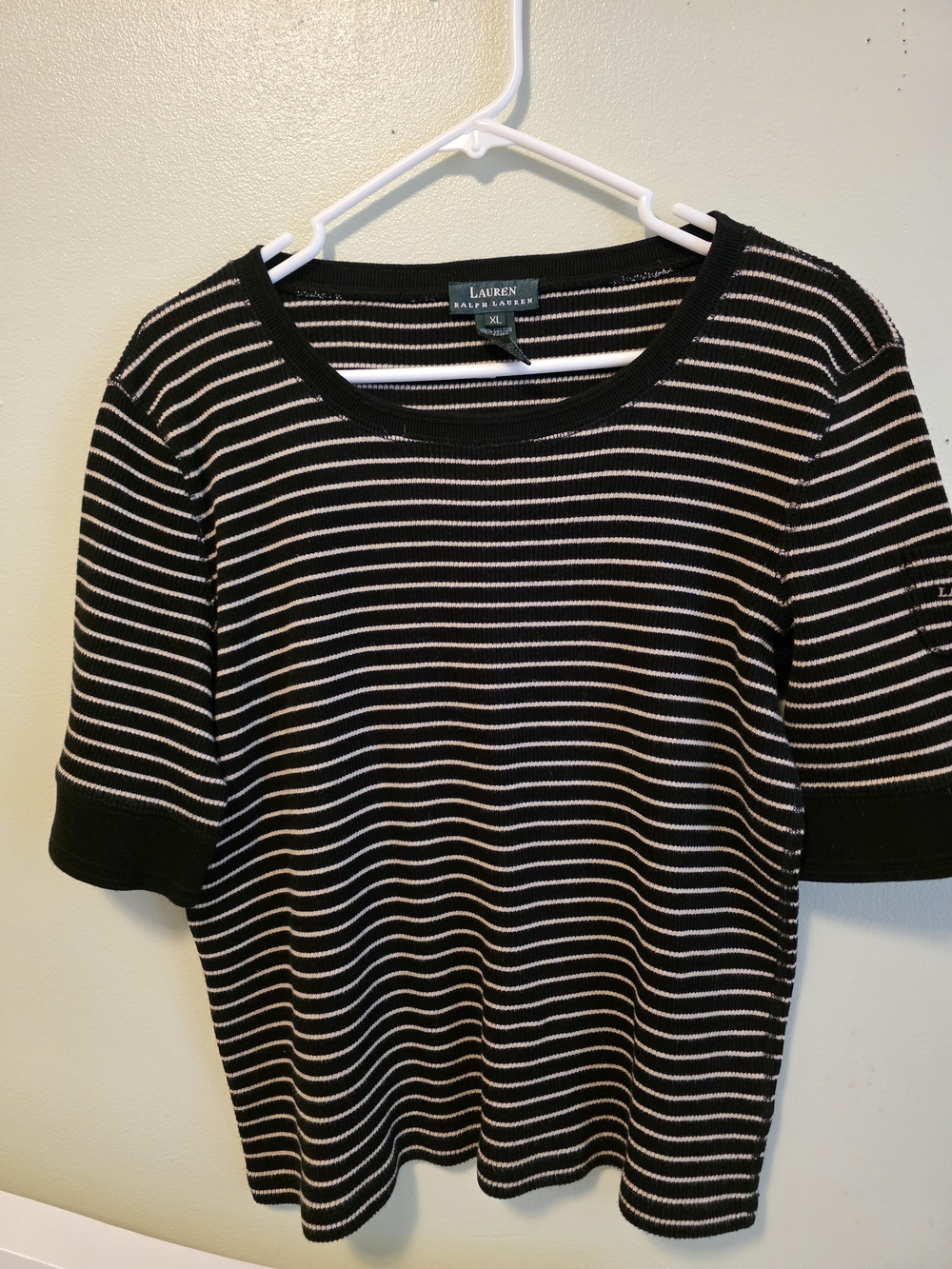 Lauren Ralph Lauren Black & White Striped Short-Sleeve Sweater